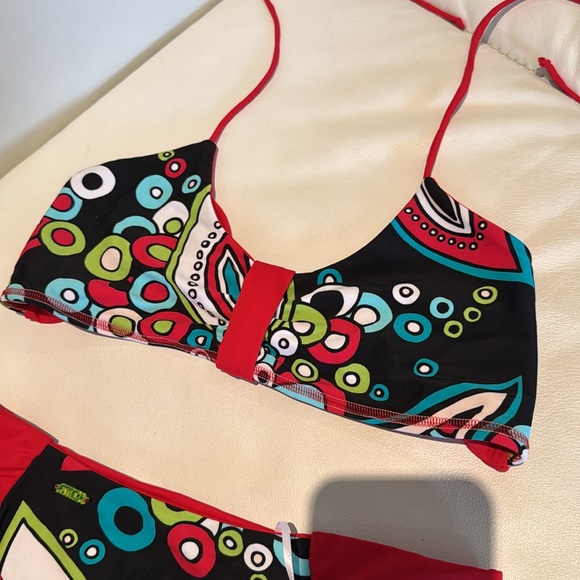 Women size small custom made red and black bikini paisley print top and bottom - Picture 5 of 9